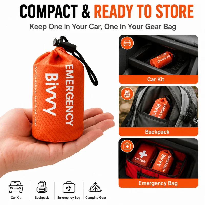 Bivy Bag Emergency - Notfall-Schlafsack, PE-Aluminiumfolie-Biwaksack mit Premium-Tasche, Pfeife &